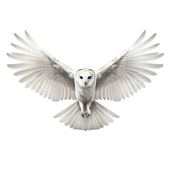 an white barn owl with wings spread - obrazy, fototapety, plakaty