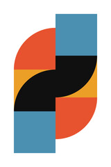 Abstract geometric minimalist artwork. Vector illustration made of simple shapes like circle, square, triangle. Retro background in Bauhaus style and bold colors: red, yellow, blue and black on white