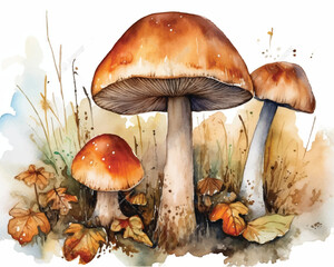 watercolor mushrooms on a white background