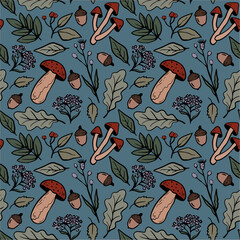 Enchanted magical mushroom forest seamless pattern