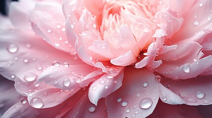 A light pink peony with drops of water close up