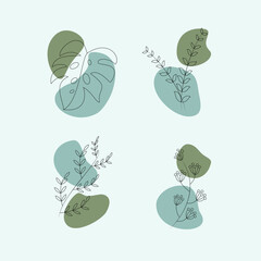 Floral vector illustrations. Stack of four illustration in one style can be used for stickers, cards, logos. Handwritten florals.