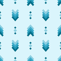 In this seamless pattern, blue geometric shapes are stacked with gradient, beautifully interspersed against a blue background. Make it looks beautiful, outstanding, modern and unique.