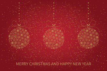 Fototapeta na wymiar Festive Christmas card with Christmas balls made of snowflakes. Merry Christmas and Happy New Year greeting card. Vector illustration