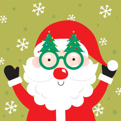 santa claus and christmas tree glassesgreeting card design