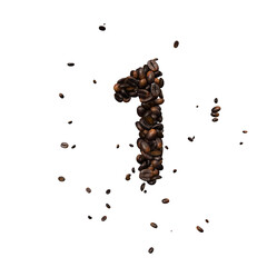 Coffee text typeface out of coffee beans isolated the character 1