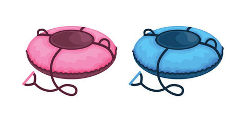 Snow tube. Tubing for skiing in the snow. Inflatable tubing for skiing down the mountain. Children s sports equipment. Vector illustration isolated on a white background