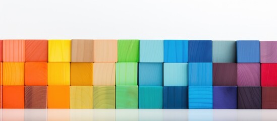 Colorful wooden blocks arranged on a white background suitable for creative or diverse uses