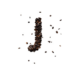 Coffee text typeface out of coffee beans isolated the character J