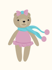 Soft toy in vector. Teddy bear with a scarf. Children's toy.