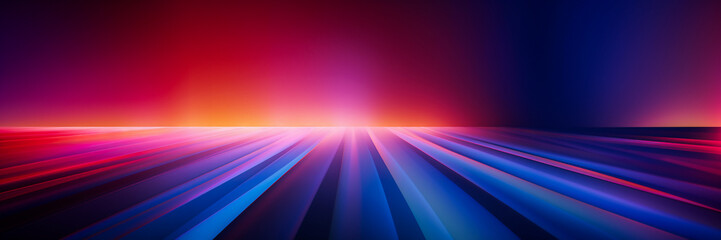 A futuristic abstract background made of a series of parallel lines that converge towards the vanishing point. The lines are of varying colors, from white to blue, and create a sense of depth and pers - obrazy, fototapety, plakaty