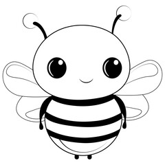 Bee character coloring page on white background. Outline vector illustration