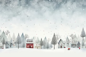 Gordijnen Christmas background with in small village during snowing and copy space for text. © Sawai Thong
