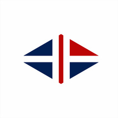 Two Letter T logo design on negative space in England flag concept.