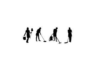 Cleaning Lady Silhouettes Vector