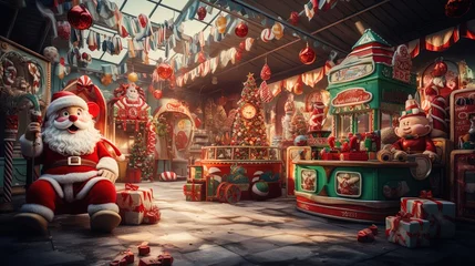 Fotobehang Santa's Candy Castle Cloudscape: A Christmas Land of Milk, Honey, and Toy Factories in the North Pole in 8K created with generative ai technology © Digital Vision Lab