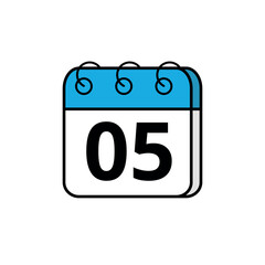 Blue calendar icon for blogs, websites and graphic resources. Calendar icon with specific day marked, day 05.
