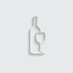 Bottle of wine and glass  - line vector icon