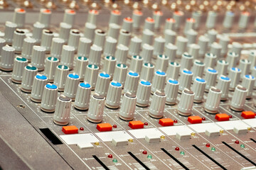Obraz premium Mixing console for controlling the volume, frequencies of musical instruments