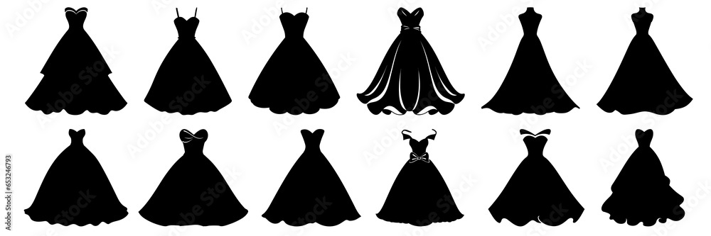 Wall mural woman dress fashion silhouettes set, large pack of vector silhouette design, isolated white backgrou