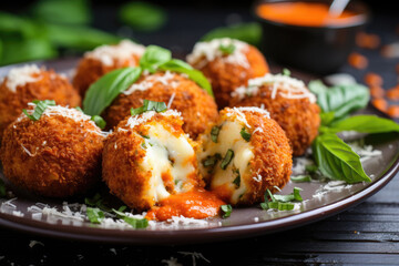 Arancini rice balls with carrots and cheese - obrazy, fototapety, plakaty
