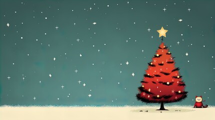 Minimalist Christmas: Elegant Postcard Background with Simplistic Tree Design in 8K created with generative ai technology