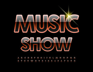 Obraz premium Vector event flyer Music Show. Bright artistic Font. Elegant Alphabet Letters and Numbers set. 