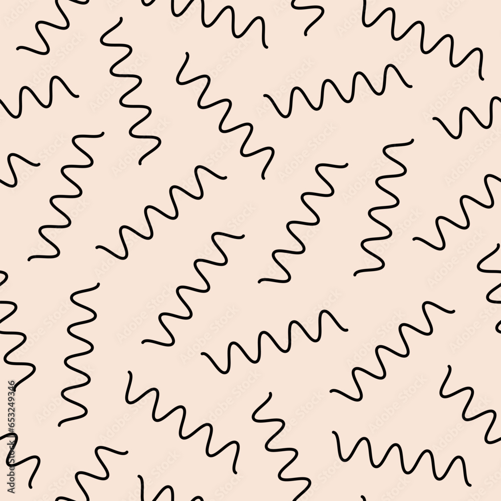 Poster Abstract linear seamless pattern. Simple squiggle style drawing basic shapes. Trendy vector illustration