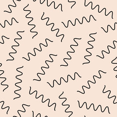 Abstract linear seamless pattern. Simple squiggle style drawing basic shapes. Trendy vector illustration
