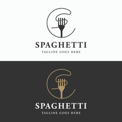 Italian spaghetti logo template design with fork and pasta. Logo for restaurant, business and culinary.