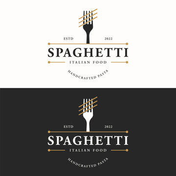 Italian spaghetti logo template design with fork and pasta. Logo for restaurant, business and culinary.