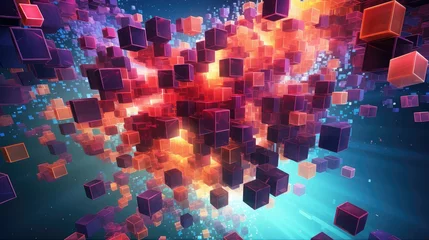 Fotobehang digital voxel artificial cubes illustration abstract 3d, futuristic pixel, virtual render digital voxel artificial cubes © sevector