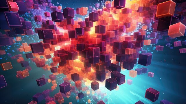 Fototapeta digital voxel artificial cubes illustration abstract 3d, futuristic pixel, virtual render digital voxel artificial cubes