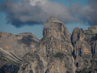 Valparola pass mountain in dolomites badia valley panorama landscape