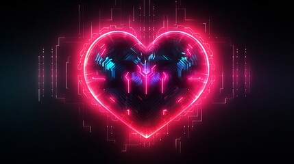 cyberpunk neon glowing heart for valentine's day, futuristic digital art