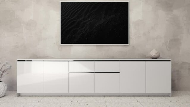 Traveling of a luxury cupboard in multiple finish and multiple interior design rooms - 3D render