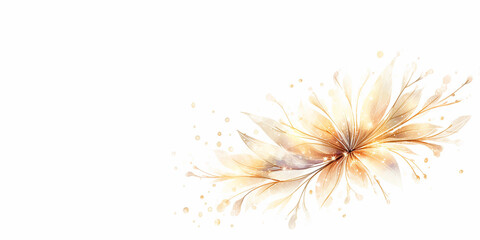 Golden floral Illustration for simple and elegant design, website, wallpaper, greetings, postcards. Banner. Copy space for text. White background