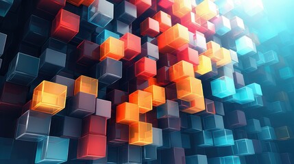 digital voxel artificial cubes illustration abstract 3d, futuristic pixel, virtual render digital voxel artificial cubes - obrazy, fototapety, plakaty