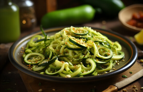 Zoodles, zucchini pasta. Gluten-free, low-calorie nutrition