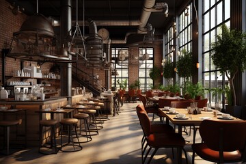 Fototapeta na wymiar Modern Industrial Cafe Room Interior Design Created with Generative AI