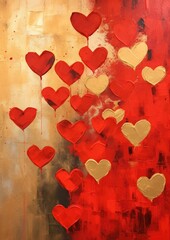 Red and gold hearts painting