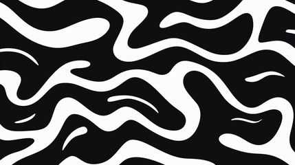 Wavy and Swirled brush strokes seamless pattern. Bold curved lines and squiggles ornament. Black and white background.