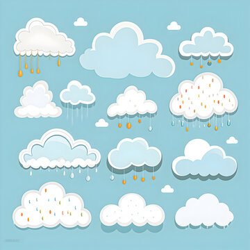 vector Set of vector clipart with cloud stickers, flat design