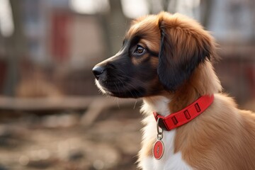 new puppy tag on a red collar