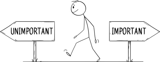 Doing What is Important, Vector Cartoon Stick Figure Illustration