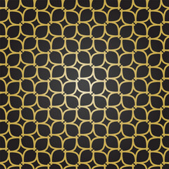 Seamless vector ornament. Modern wavy background. Geometric modern black and golden pattern