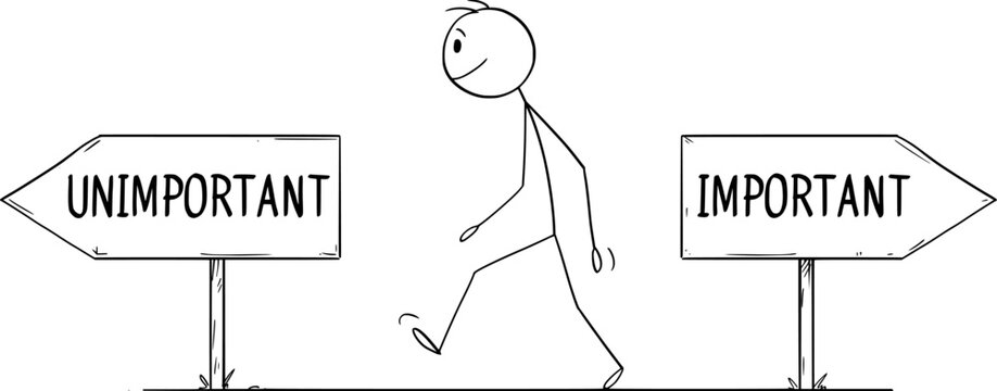 Doing What is Important, Vector Cartoon Stick Figure Illustration