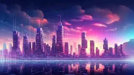 Fotobehang background voxel city landscape illustration design 3d, render modern, futuristic view background voxel city landscape © sevector