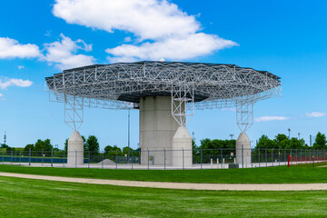 Elevated Very High Frequency (VHF) Omni-Directional Range (VOR) base station for aircraft...