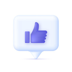 3D Thumb up on Speech Bubble. Hands Gesture. Vote or rating signs concept. Like concept.